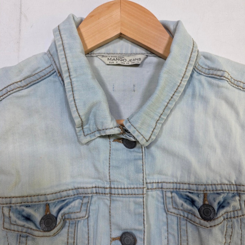 Mango Jeans Denim Vest XS Light Wash Frayed Raw Edge Button Front Sleeveless